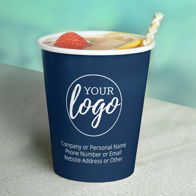 Add Your Logo and 3 lines of text - navy Paper Cups (Custom Paper Cups for Business)