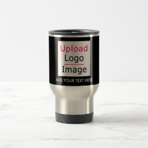 Add Your Logo and Custom Text Business Chic Black Travel Mug
