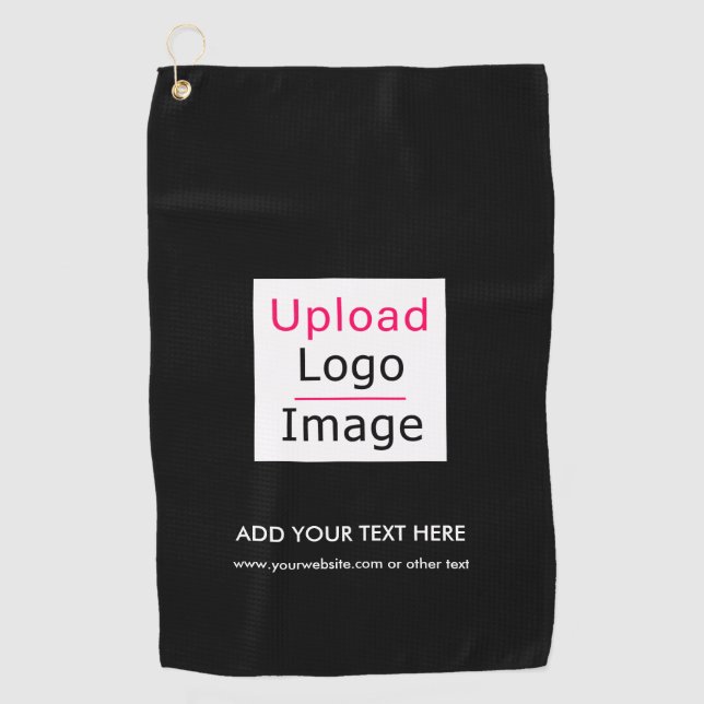 Add Your Logo and Custom Text Modern Business Chic Golf Towel (Front)