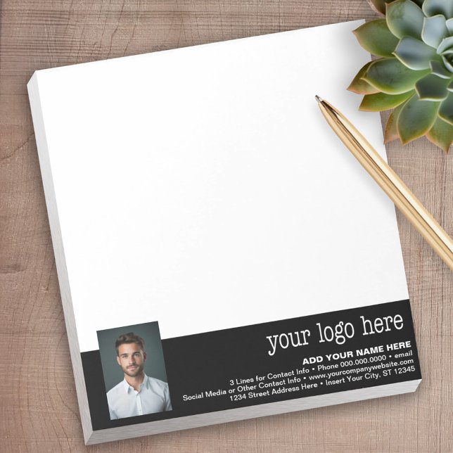 Add Your Logo and Photo - Business Contact Info Notepad (Personalized Notepad with Your Logo - add contact info for a great promotional product)
