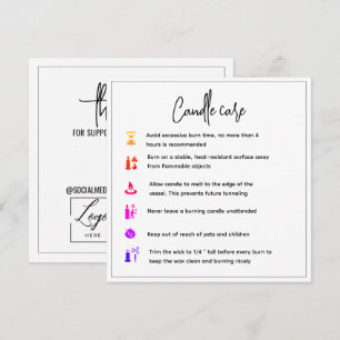 Add your logo and qr code Candle care thank you Card