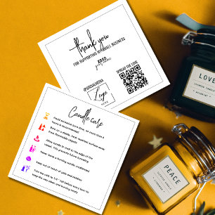 Add your logo and qr code Candle care thank you  Card