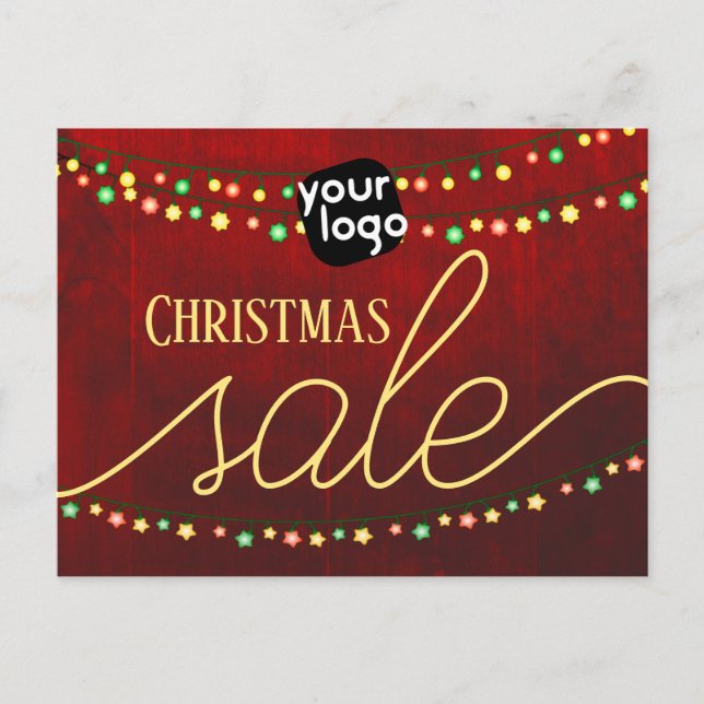   Add Your Logo And QR Code Elegant Christmas Sale Postcard (Front)