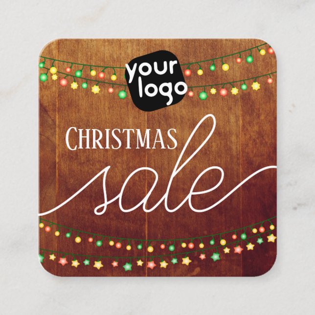   Add Your Logo And QR Code Elegant Christmas Sale Square Business Card (Front)