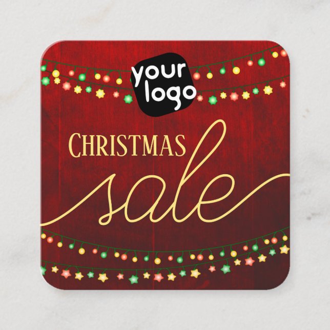   Add Your Logo And QR Code Elegant Christmas Sale Square Business Card (Front)