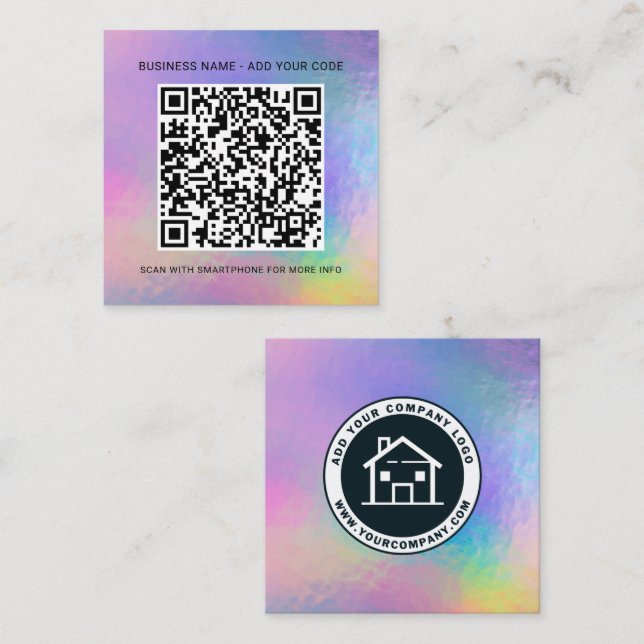 Add Your Logo and Website Address Holographic Square Business Card (Front/Back)