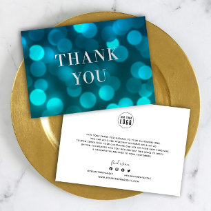 Add Your Logo Aqua Blue Bokeh Lights Faux Silver Thank You Card