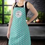 Add Your Logo Baking Cooking Apron<br><div class="desc">Discover the charm of our custom cooking apron. Uniquely designed with a vibrant teal background and vintage polka dot pattern, this apron is truly one-of-a-kind. Customise the colour to suit your personal style or match your kitchen decor, and make it your own with your logo. This apron isn't just a...</div>