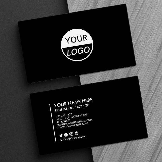 Add Your Logo Black and White Minimalist Business  Business Card (Creator Uploaded)
