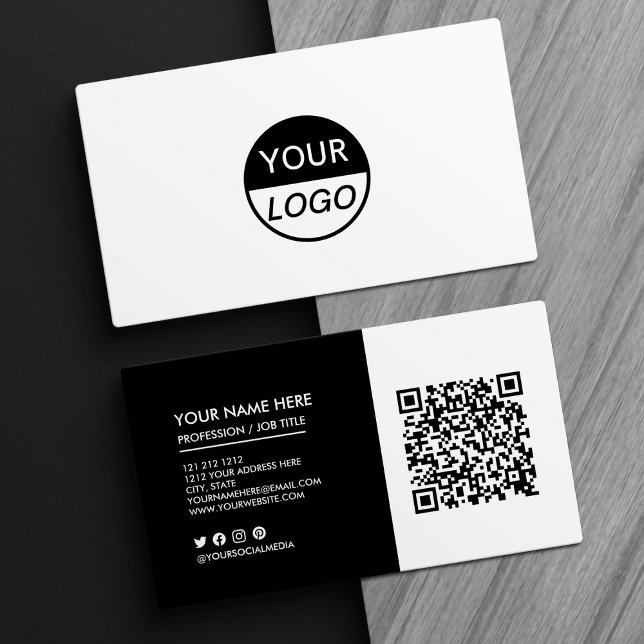 Add Your Logo Black and White Professional Busines Business Card (Creator Uploaded)