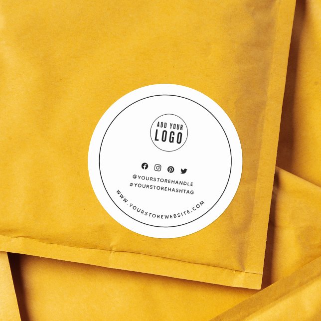 Add Your Logo Black Border Social Media Branding Classic Round Sticker (Creator Uploaded)