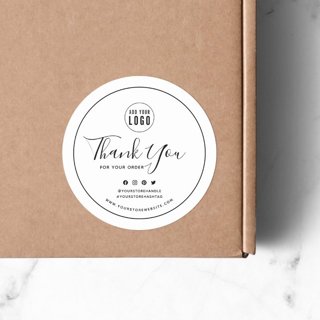 Add Your Logo Black Border Social Media Thank You Classic Round Sticker (Creator Uploaded)