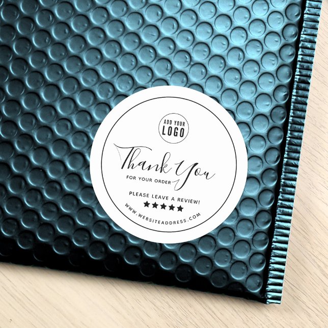 Add Your Logo Black Border Thank You Review Classic Round Sticker (Creator Uploaded)
