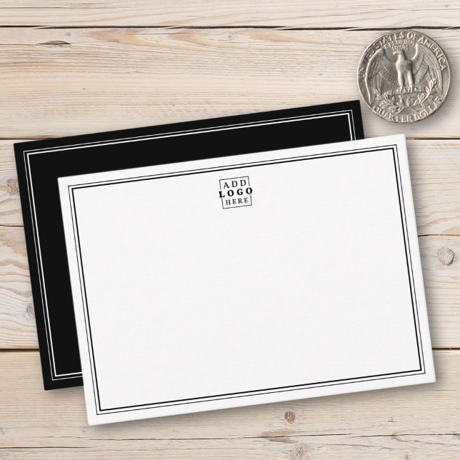 Add Your Logo  Black Double Border Business  Card (Creator Uploaded)