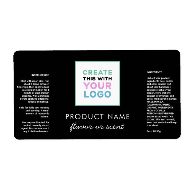 Add Your Logo Black Product Ingredient Label (Front)