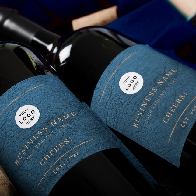 Add your logo blue gold business company name  wine label (Creator Uploaded)