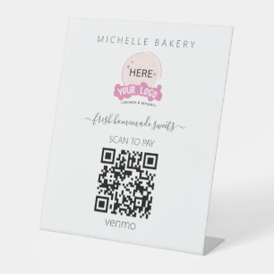Add your Logo Blush Pink Bakery QR CODE Payment Pedestal Sign