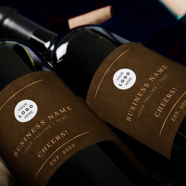 Add your logo brown gold business company name  wine label (Creator Uploaded)