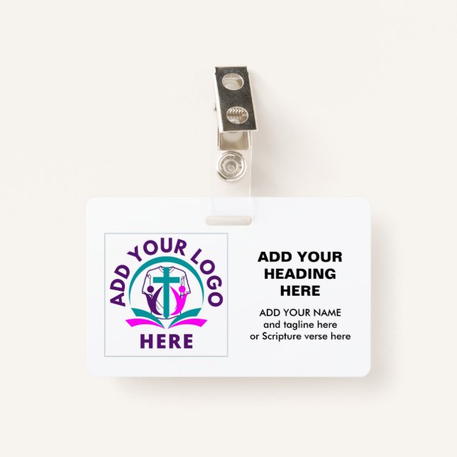 ADD YOUR LOGO Business Church ID Badge (Front with Clip)