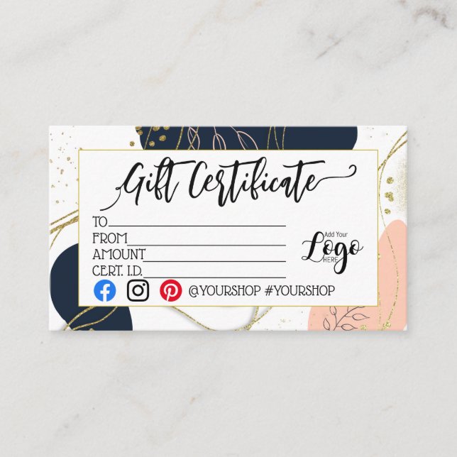 ADD YOUR LOGO Business gift certificate marketing (Front)