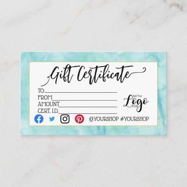 ADD YOUR LOGO Business gift certificate marketing (Front)