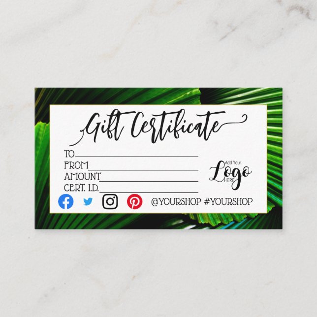 ADD YOUR LOGO Business gift certificate marketing (Front)