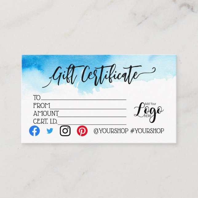 ADD YOUR LOGO Business gift certificate marketing (Front)