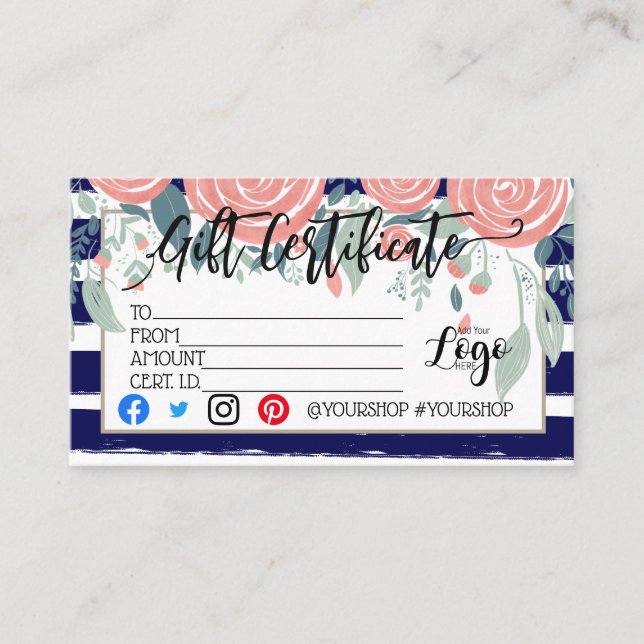 ADD YOUR LOGO Business gift certificate marketing (Front)