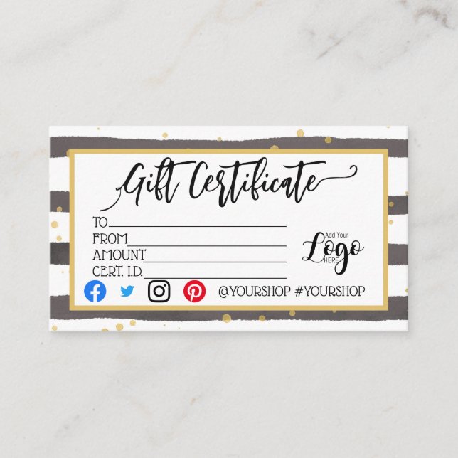 ADD YOUR LOGO Business gift certificate marketing (Front)