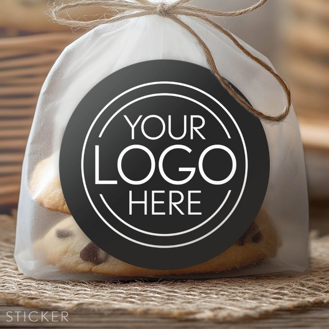 Add Your Logo Business Modern Minimalist - Black Classic Round Sticker (Custom Logo Sticker - Low Minimum Promotional Product)
