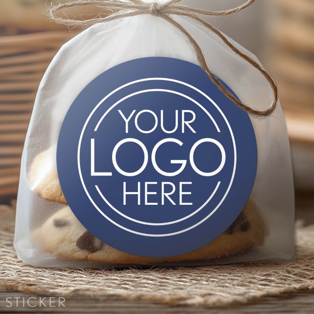 Add Your Logo Business Modern Minimalist - Blue Classic Round Sticker (Custom Logo Sticker - Low Minimum Promotional Product)