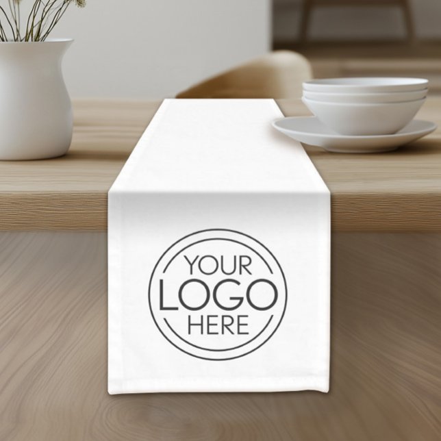 Add Your Logo Business Modern Minimalist - White Short Table Runner (Custom Logo Table Runner)
