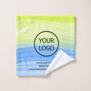 add your logo business name text watercolor addres wash cloth