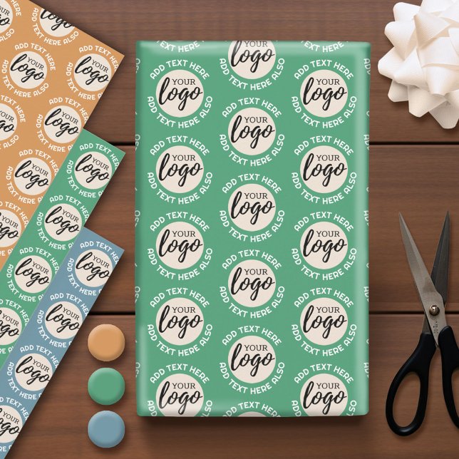 Add Your Logo Business with Text Around Logo Wrapping Paper Sheet (Custom Logo Wrapping Paper)