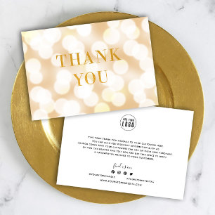 Add Your Logo Champagne Bokeh Lights Faux Gold Thank You Card