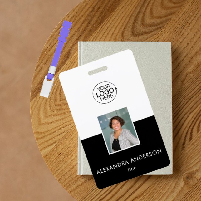 Add Your Logo Clean Black And White Typography  ID Badge (Add Your Logo Clean Black And White Typography Badge)