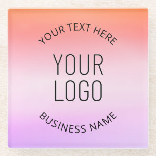 Add Your Logo Colourful Sunset Gradient Colours Glass Coaster