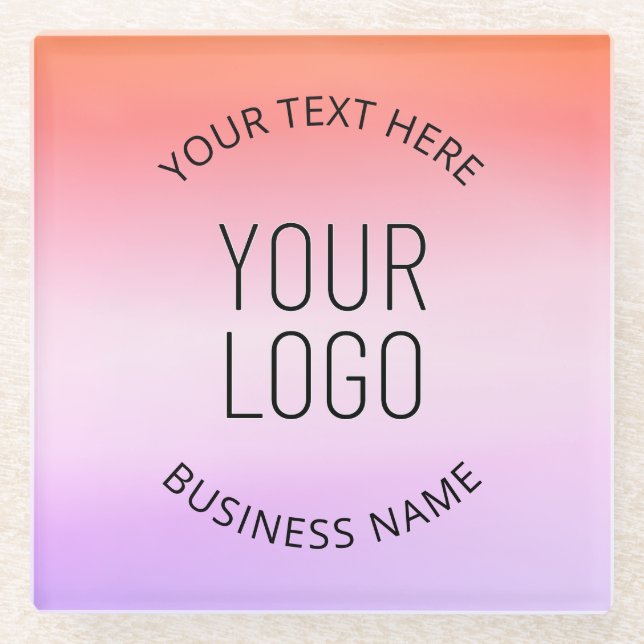 Add Your Logo | Colourful Sunset Gradient Colours  Glass Coaster (Front)