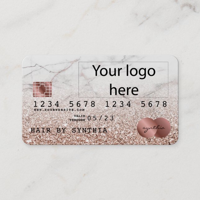 Add Your Logo Credit Card Styled Rose Gold Glitter (Front)