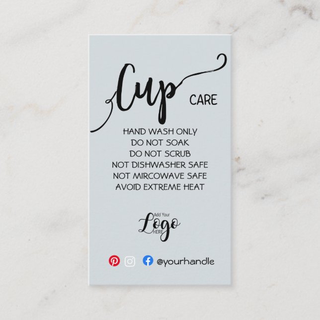 Add Your Logo Cup Care Cards, Custom Vinyl Busines Business Card (Front)
