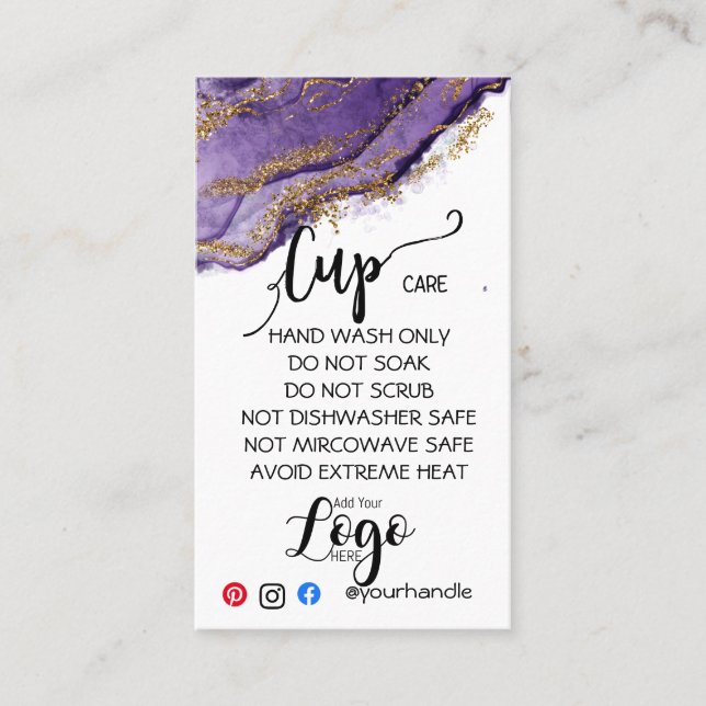 ADD YOUR LOGO cup CARE CARDS vinyl business (Front)