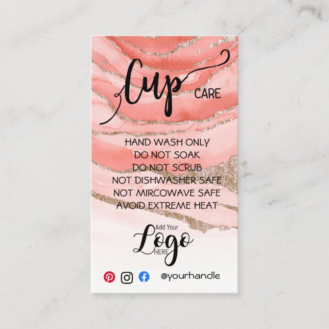 ADD YOUR LOGO cup CARE CARDS vinyl business (Front)