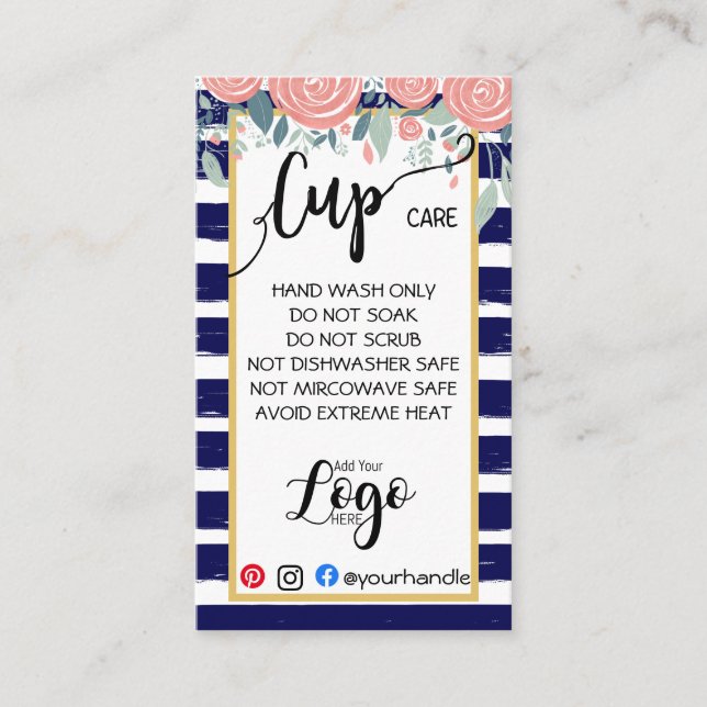 ADD YOUR LOGO cup CARE CARDS vinyl business (Front)