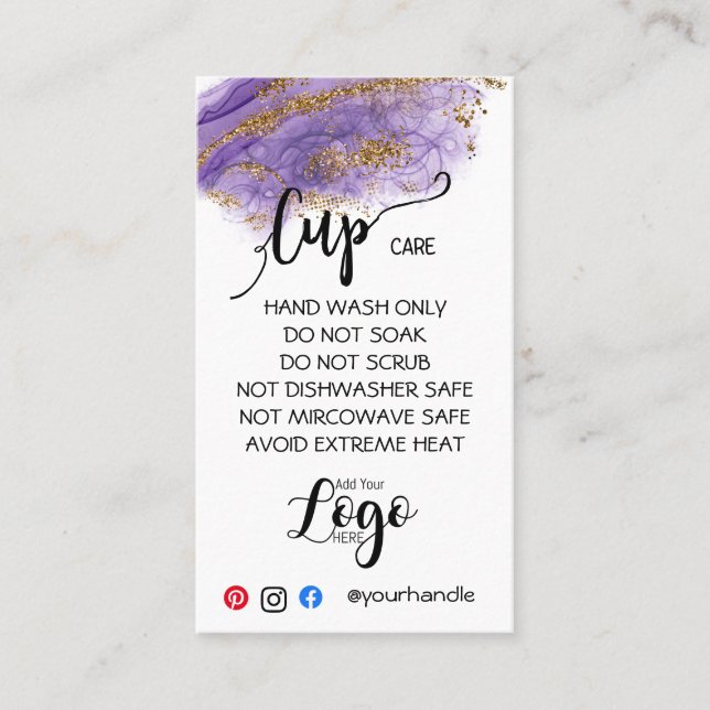 ADD YOUR LOGO cup CARE CARDS vinyl business (Front)