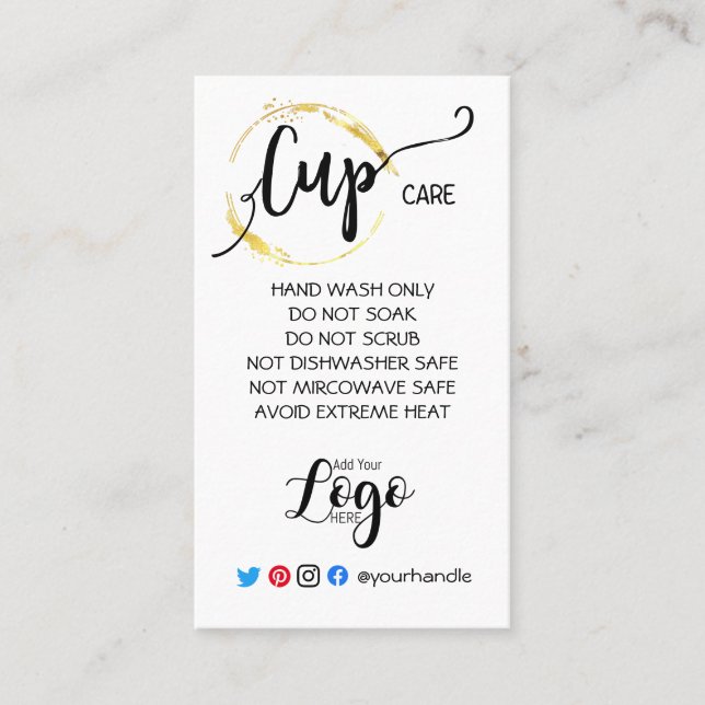 ADD YOUR LOGO cup CARE CARDS vinyl  gold (Front)