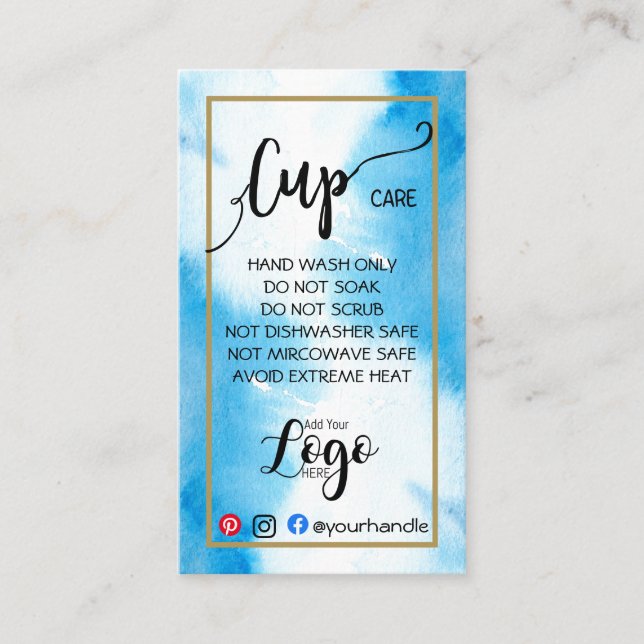 ADD YOUR LOGO cup CARE CARDS vinyl watercolor (Front)