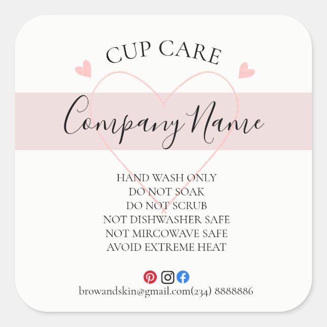 ADD YOUR LOGO cup CARE  STICKERS vinyl business (Front)