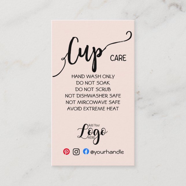 ADD YOUR LOGO cup CARE vinyl business blush Card (Front)
