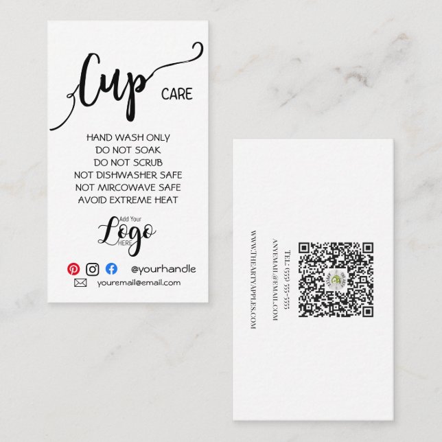ADD YOUR LOGO cup CARE vinyl business simple Business Card (Front/Back)