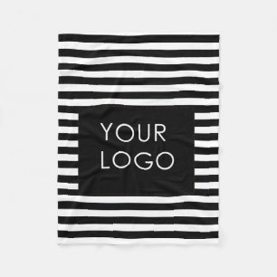 Add Your Logo Custom Business Chic Black Stripes Fleece Blanket